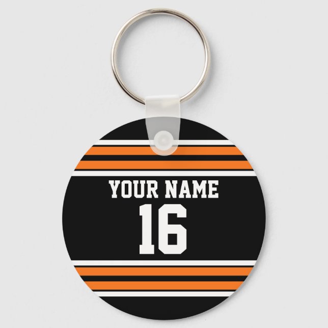 Schwarz mit Orange White Stripes Team Jersey Schlüsselanhänger (Vorderseite)