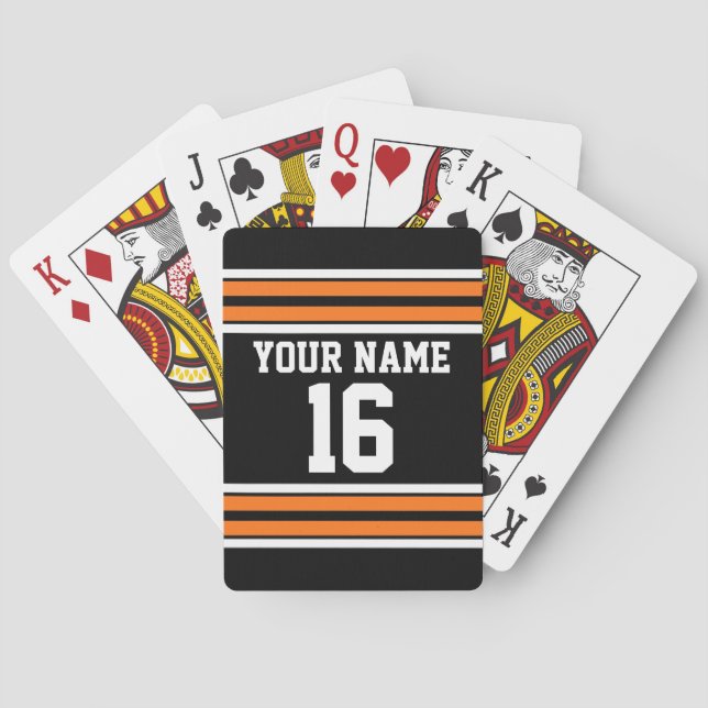 Schwarz mit Orange White Stripes Team Jersey Spielkarten (Rückseite)