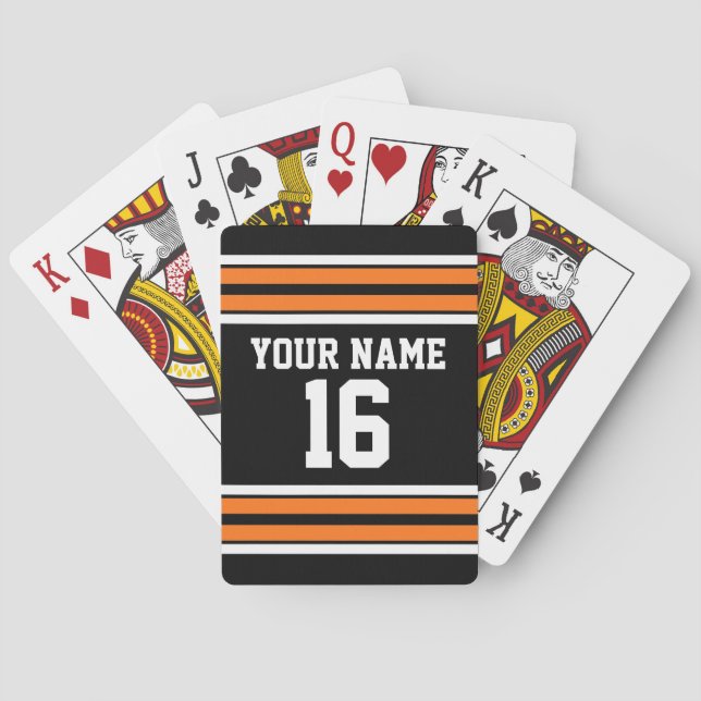 Schwarz mit Orange White Stripes Team Jersey Spielkarten (Rückseite)