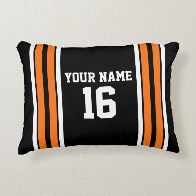 Schwarz mit Orange White Stripes Team Jersey Zierkissen (Vorderseite)