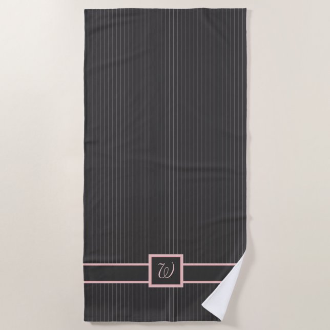 Schwarz mit Pink Pinstripes Beach Handtuch (Vorderseite)