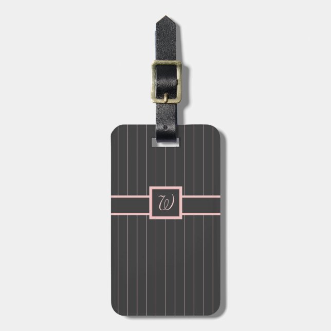 Schwarz mit Pink Pinstripes Gepäckanhänger (Vorderseite vertikal)