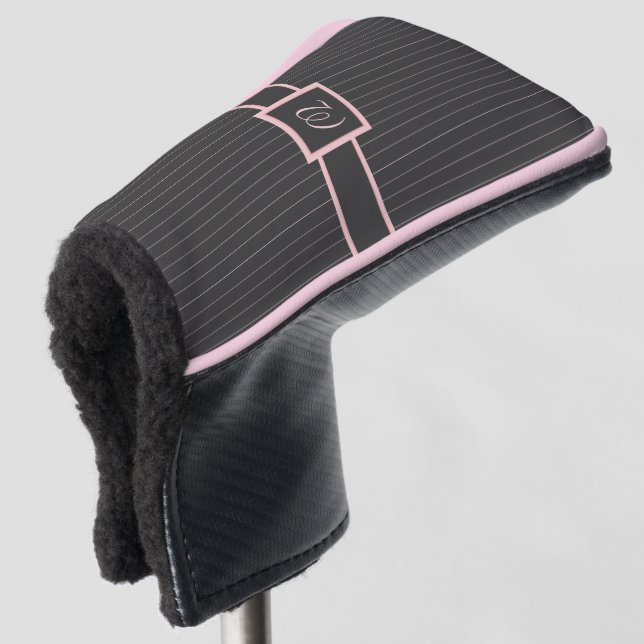 Schwarz mit Pink Pinstripes Putter Abdeckung Golf Headcover (3/4 Vorderseite)