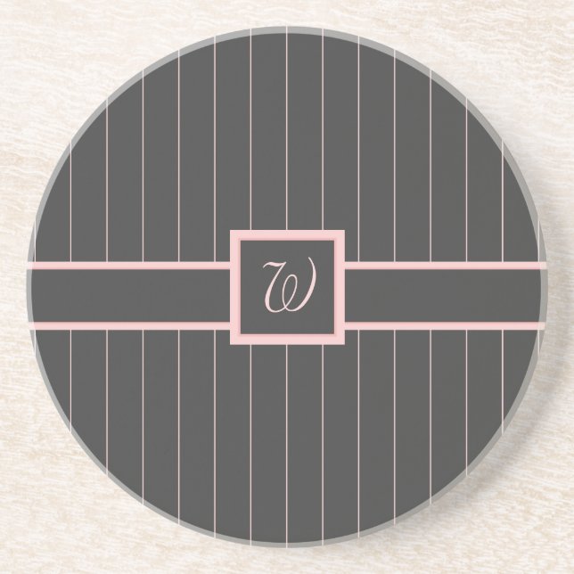 Schwarz mit Pink Pinstripes Sandstone Untersetzer (Vorne)