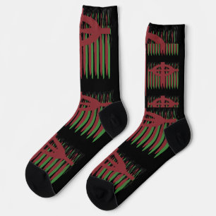 SCHWARZ MIT PLUM UND GRÜNEN PATTERN SOCKEN