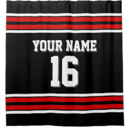 Schwarz mit Red White Stripes Sports Jersey Duschvorhang