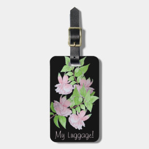 Schwarz mit rosa Blume im Blumendruck Gepäckanhänger