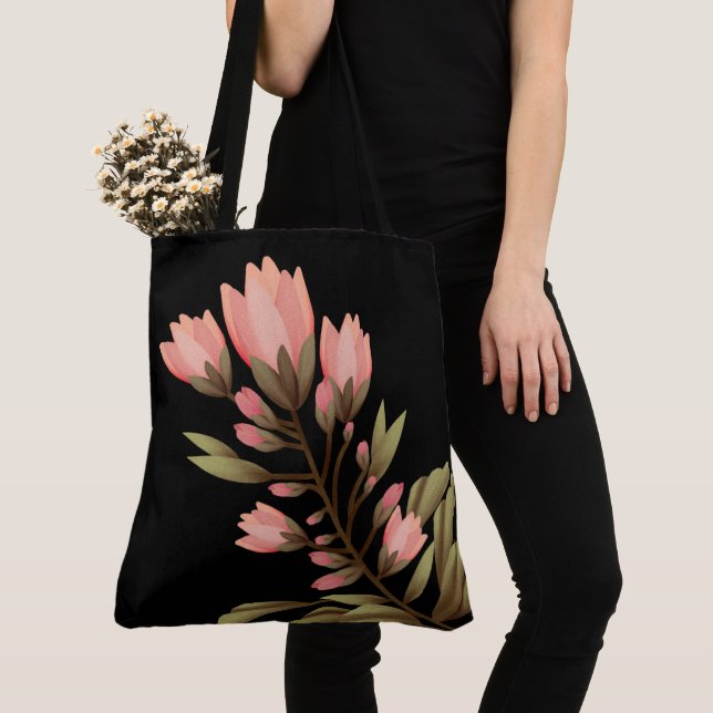 Schwarz mit rosa Blume Tasche (Von Nahem)