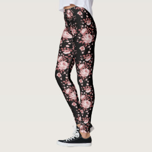 Schwarz mit rosa Blumenmuster Leggings