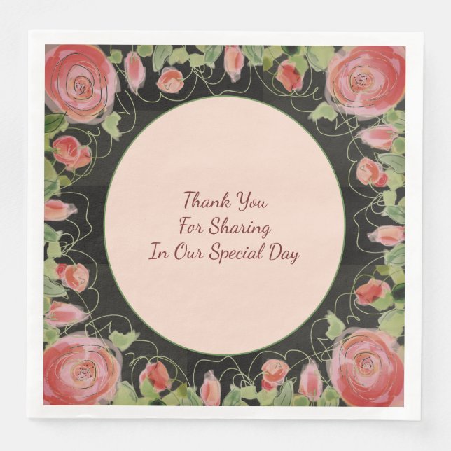 Schwarz mit rosa Blütenfarbe Serviette (Vorderseite)