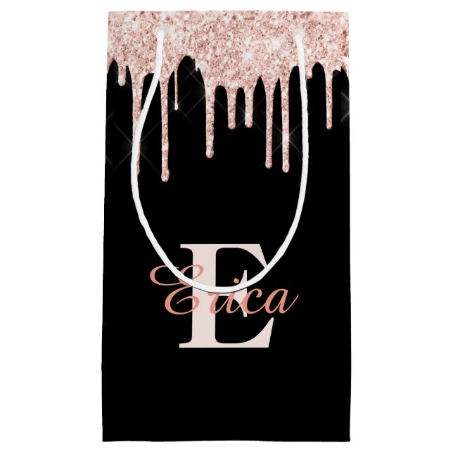 Schwarz mit Rosa-Glitzer - Mit Monogramm Kleine Geschenktüte (Vorderseite)
