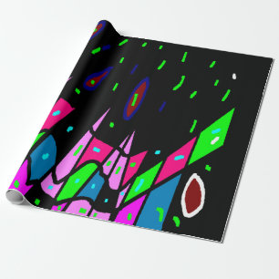 Schwarz mit rosa grün blauen Mustern Funkes Gesche Geschenkpapier