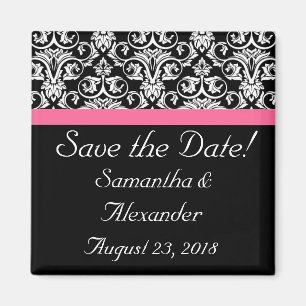 Schwarz mit rosa Leidenschaft Damask Magnet