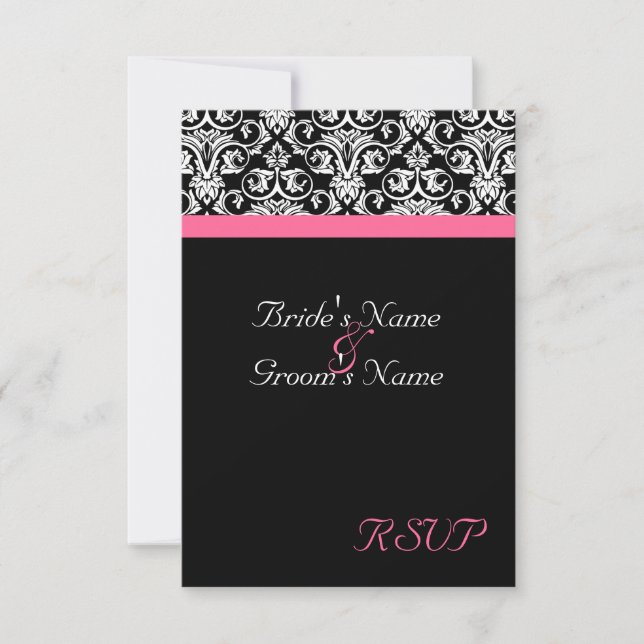 Schwarz mit rosa Leidenschaft für Hochzeitsstimmun RSVP Karte (Vorderseite)