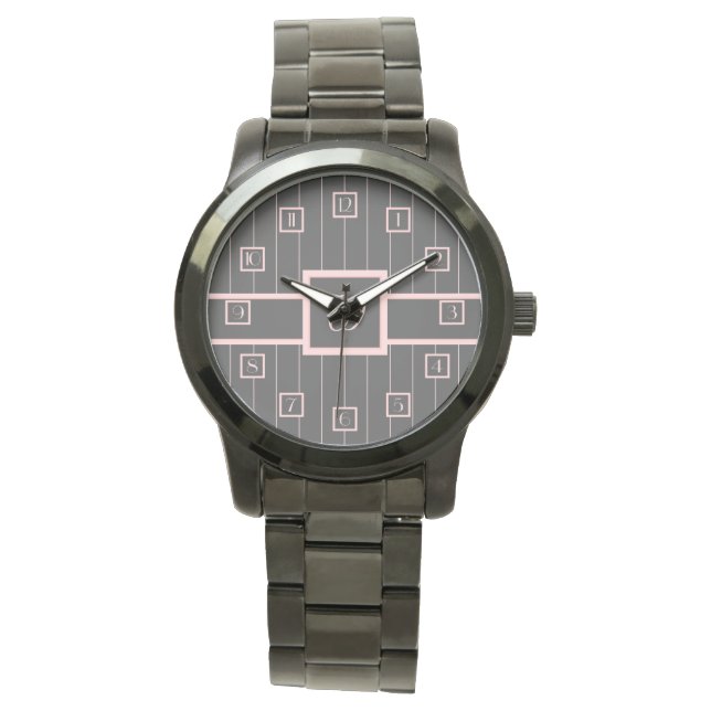 Schwarz mit rosa Pinstripes Armbanduhr (Vorderseite)