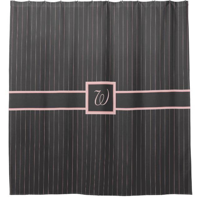 Schwarz mit rosa Pinstripes Duschvorhang (Vorderseite)