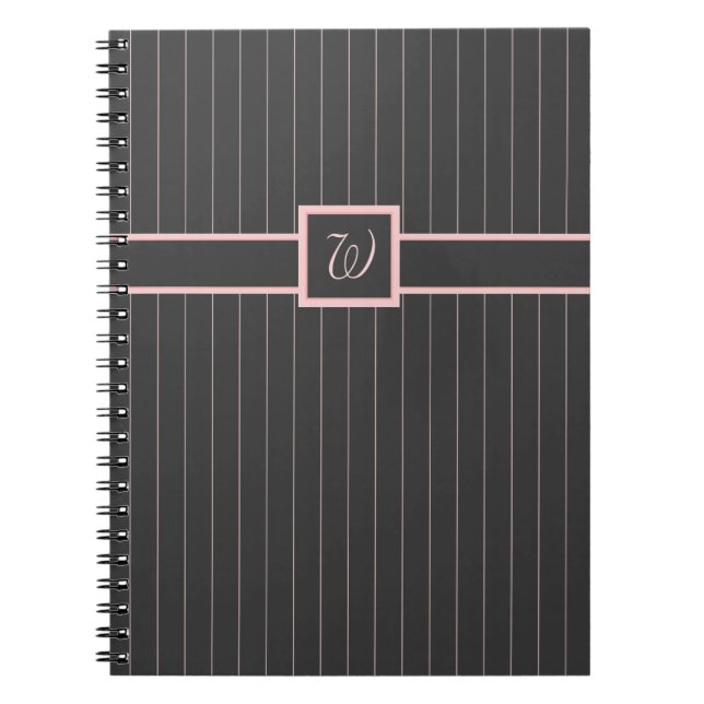 Schwarz mit rosa Pinstripes-Notebook Notizblock (Vorderseite)