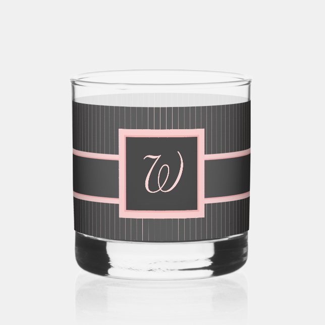 Schwarz mit rosa Pinstripes Whiskyglas (Vorderseite)