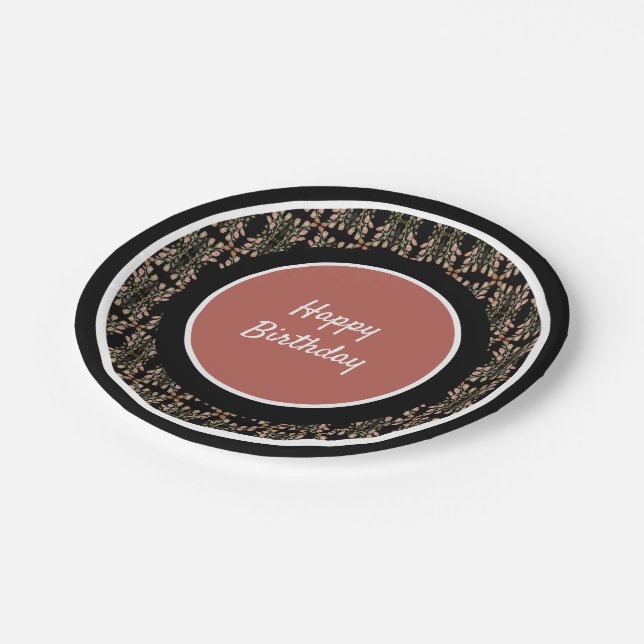 Schwarz mit rosafarbenem Rosa Pappteller (Schrägansicht)