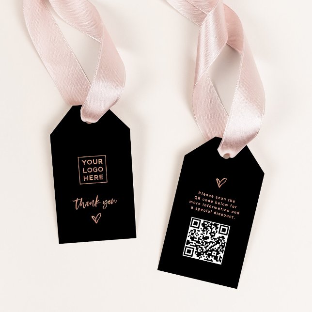 Schwarz mit Rose Gold Script und Herz | Danke Geschenkanhänger (Von Creator hochgeladen)