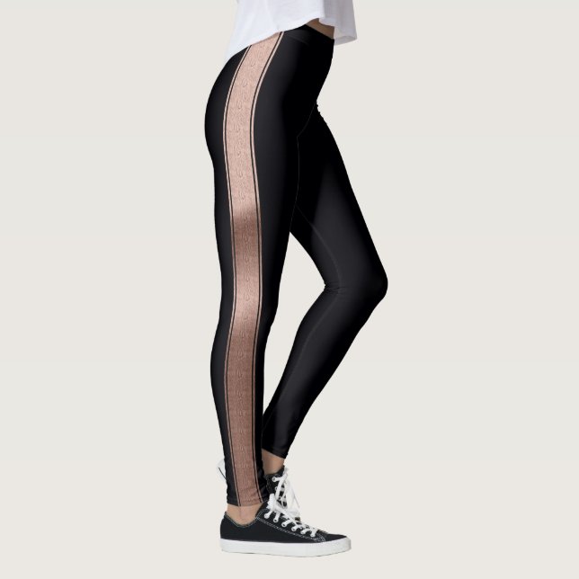 Schwarz mit Rose Goldfolie Streifen Leggings (Rechts)