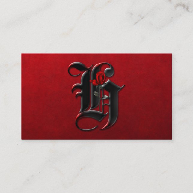 Schwarz mit Rote Rosen Erste H Goth Business Card Visitenkarte (Vorderseite)