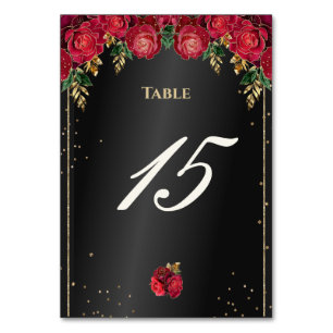 Schwarz mit Rote Rosen Quinceañera Tischnummer