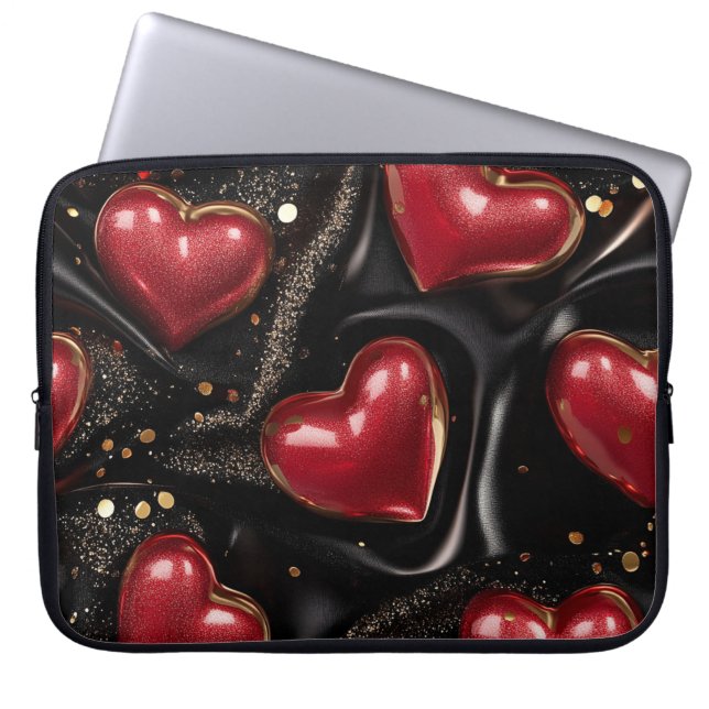 SCHWARZ MIT ROTEN UND GOLD-VALENTINHERZEN LAPTOPSCHUTZHÜLLE (Vorderseite)