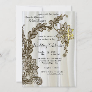 Schwarz mit Silber auf Champagner Silk Wedding Inv Einladung