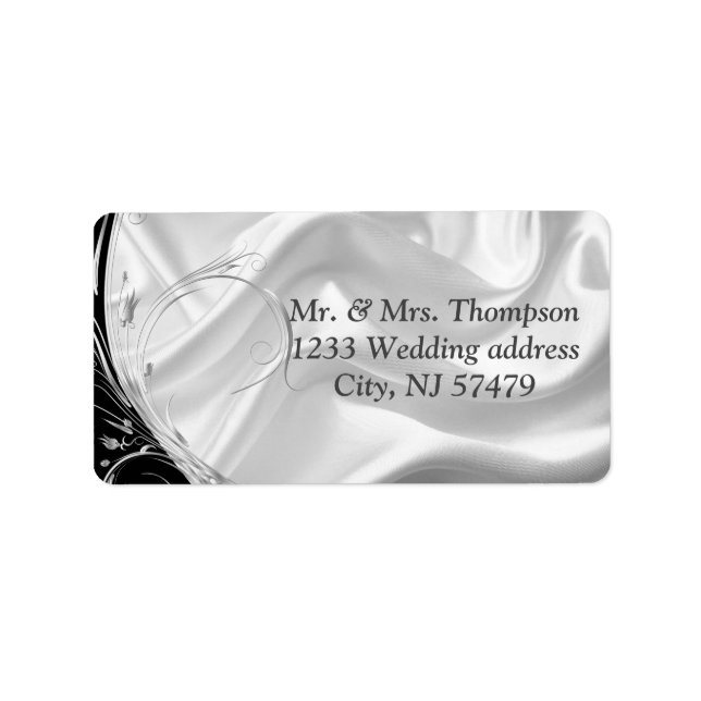 Schwarz mit Silber auf Champagner Silk Wedels Labe Adressaufkleber (Vorne)