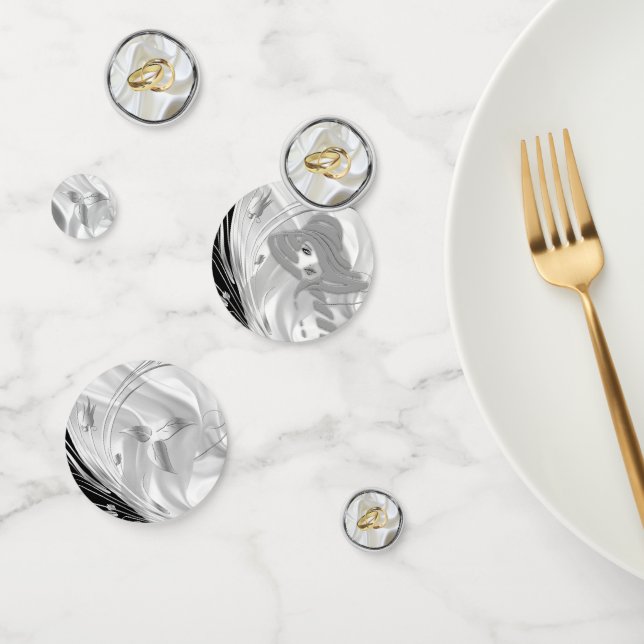 Schwarz mit Silber auf Elfenbeinseide Konfetti (Gruppe)