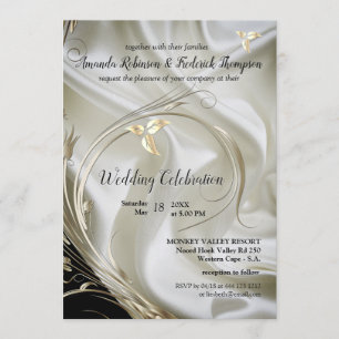 Schwarz mit Silber & Gold auf Champagner Silk Wedd Einladung