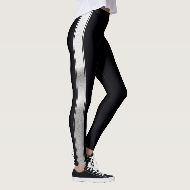 Schwarz mit Silberstreifen Streifen Leggings (Rechts)