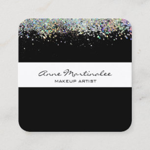 Schwarz mit Silver Holographic Look Imitate Glitze Quadratische Visitenkarte