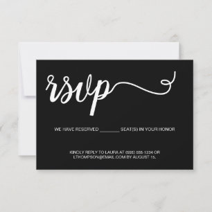 Schwarz mit Weiß-Schrift Einfache Skriptsitze rese RSVP Karte