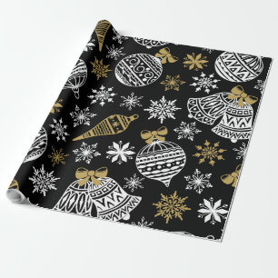 Schwarz mit weißem Weihnachtsmuster Papier Wrappin Geschenkpapier