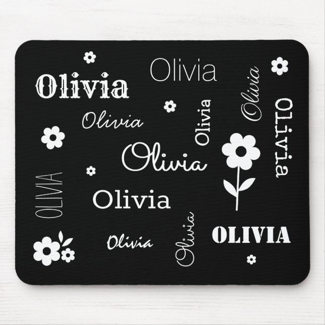 Schwarz mit weißen Blume, individuell angepasste M Mousepad (Vorne)