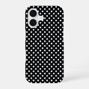 Schwarz mit weißen Polka-Punkten iPhone 16 Hülle
