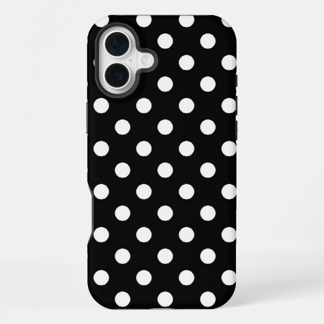 Schwarz mit weißen Polka-Punkten iPhone 16 Plus Hülle (Rückseite)