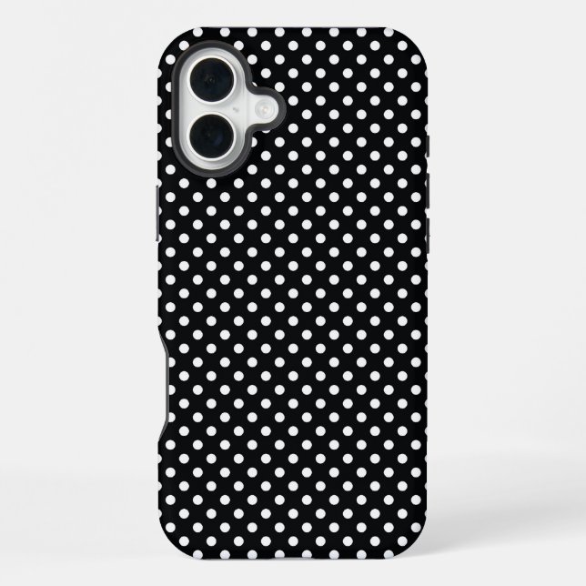 Schwarz mit weißen Polka-Punkten iPhone 16 Plus Hülle (Rückseite)