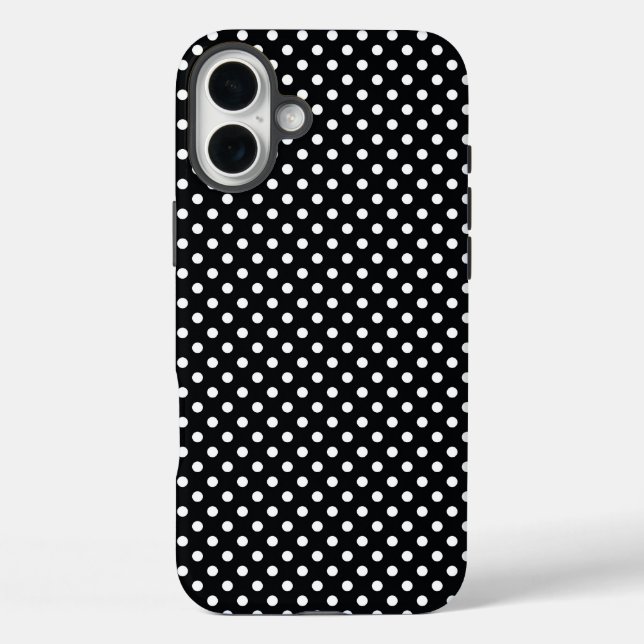 Schwarz mit weißen Polka-Punkten iPhone 16 Plus Hülle (Rückseite)
