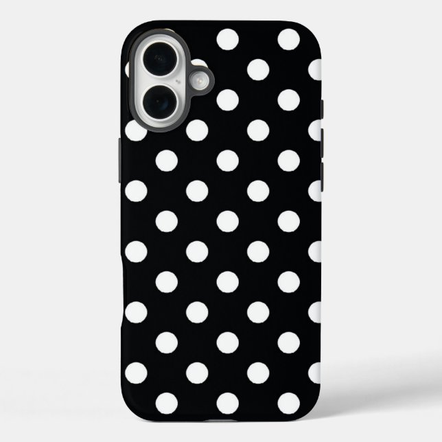 Schwarz mit weißen Polka-Punkten iPhone 16 Plus Hülle (Rückseite)