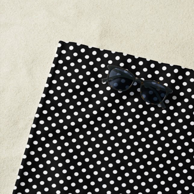 Schwarz mit weißen Polka-Punkten Strandtuch (Beispiel)