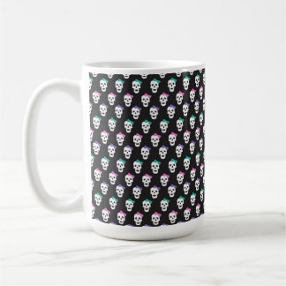 SCHWARZ MIT WEISSEN SKULTUREN MIT PINK LILA GRÜNBU KAFFEETASSE