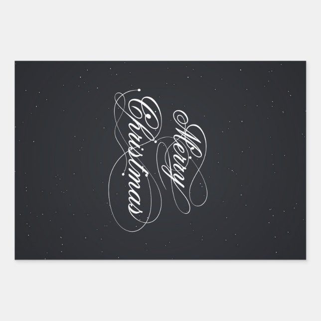Schwarz mit weißen Sparks frohe Weihnachten Geschenkpapier Set (Vorderseite)