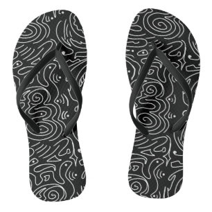 Schwarz mit weißer Abstrakter Wavy-Linie Flip Flops