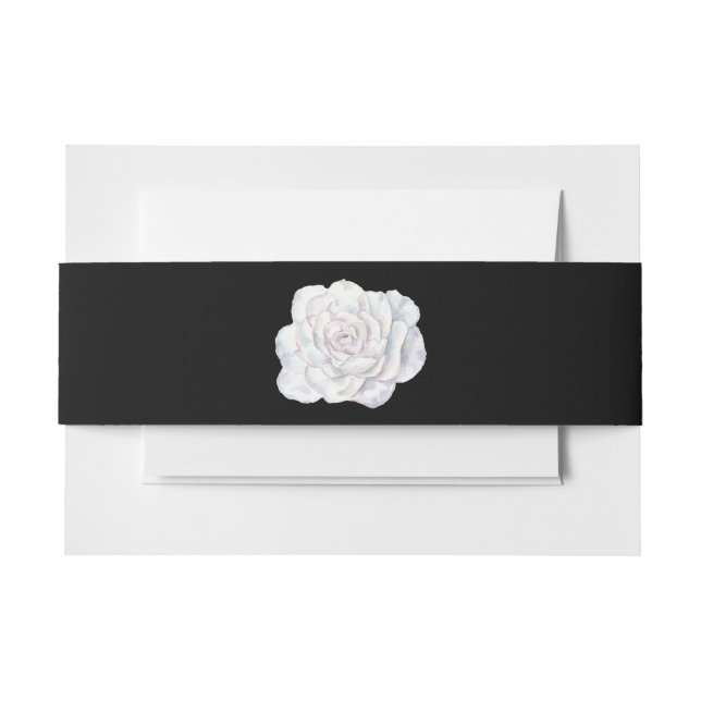 Schwarz mit weißer Rose Einladung Bauchband Einladungsbanderole (Vorderseite Beispiel)