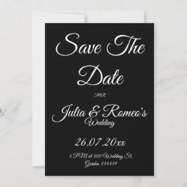 Schwarz mit weißer Schrift Save the Date Karte