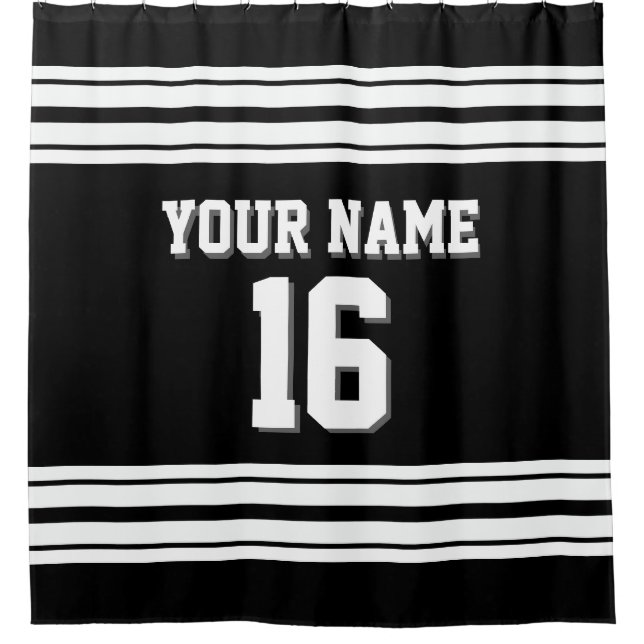 Schwarz mit White Stripes Sports Jersey Duschvorhang (Vorderseite)