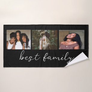Schwarz Modern Best Family Foto Collage Custom Badehandtuch
